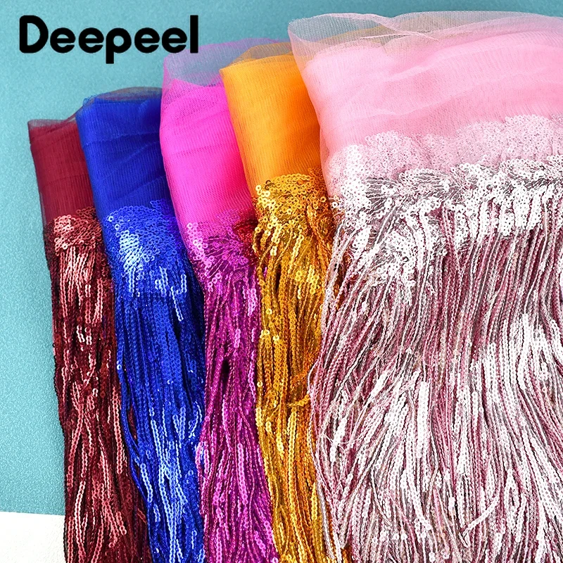 

10Yards Deepeel 18cm Colorful Sequins Tassel Fringe Lace Trim Fabric Ribbon Wedding Dress Clothes Curtains Sewing Accessories