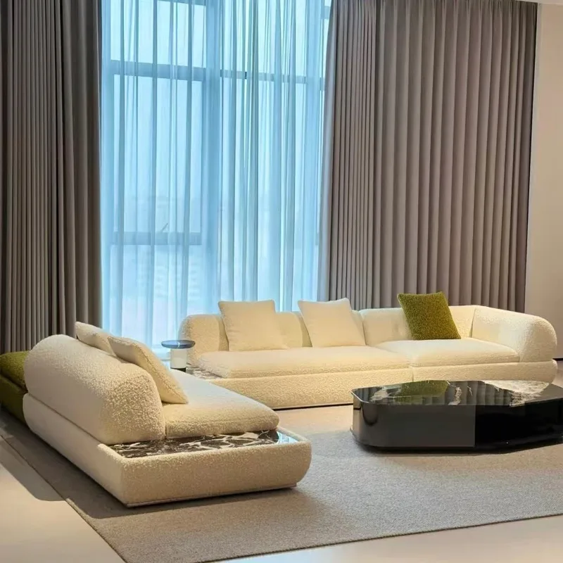 Corner curved modern Italian chenille foshan three people straight row living room sofa