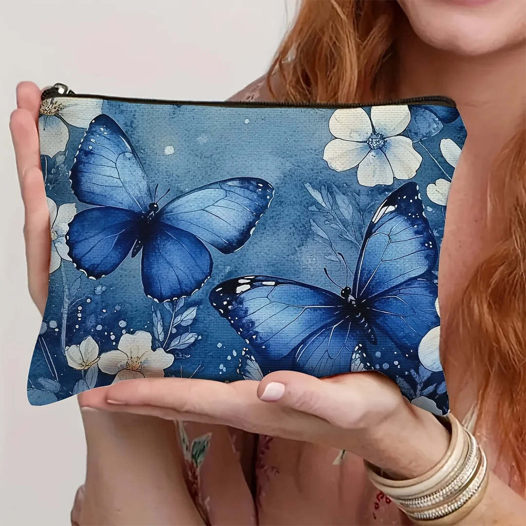 A butterfly pattern cosmetic bag-cute multifunctional zipper handbag, jewelry storage bag