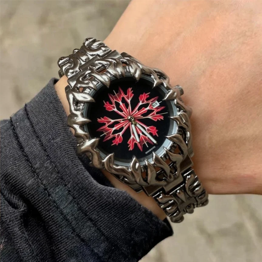 

Y2K Red Space-time Crack Quartz Watch Men Devil Eye Antique Alabaster Demon Claw Special Medieval Old Unique Men Watch AAAClock