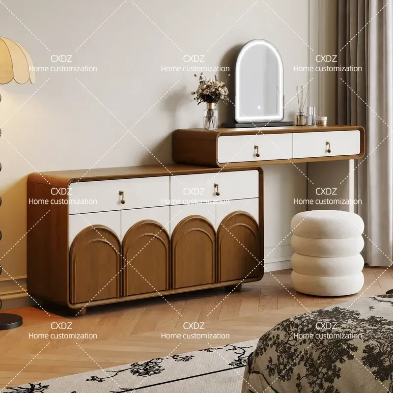 Medieval Style Solid Wood Dresser Chest Cabinet Integrated Cream Simple Storage Cabinet Bedroom Retro Makeup Table Princess