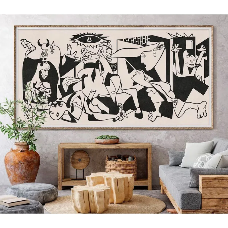 Póster impreso de arte de pared de Guernica, arte moderno bohemio de mediados de siglo, arte de pared adicional, pintura de Guernica, decoración para sala de estar, obra de arte Picasso