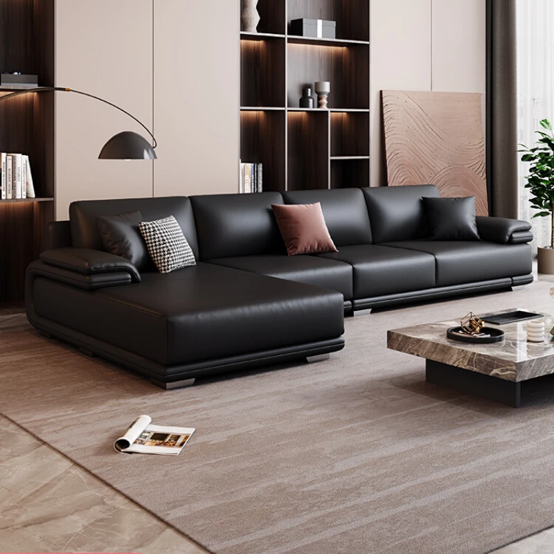 

Italian Leather Sofa Modern Black Designer Reclining Sofa Lounge Loveseat Divani Da Soggiorno Sofaset Furniture For Living Room