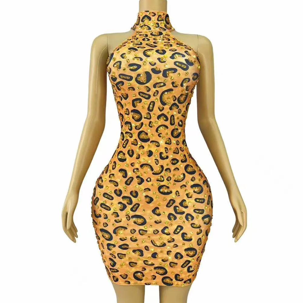 

Sexy Stage Tiger pattern Designed Sparkly Rhinestones Cultivation Dress Party Show Wear Singer Dancer Perform Stage Costume