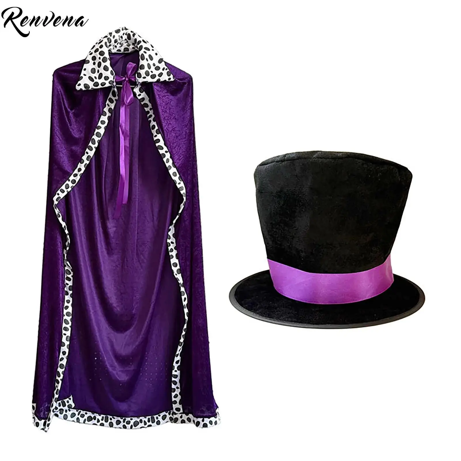 

Halloween Medieval King Prince Queen Costume Carnival Cosplay Cloak Cape Includes Top Hat Adorned with Ribbon Fancy Dress Up