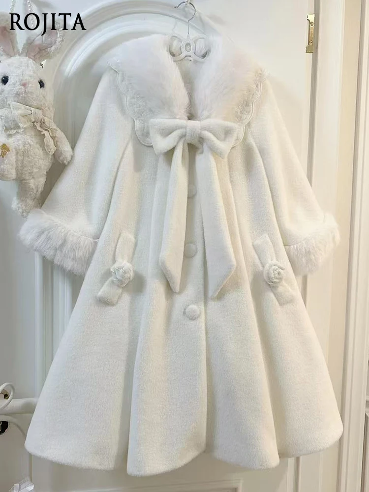 

Japanese Sweet Cute Lolita Wool Coat for Women Winter New White Loose Mid-Length Plush Coat Coat Women Winter Jacket
