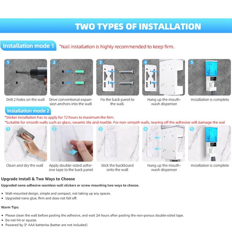 Mouthwash Dispenser For Bathroom 700ML,Automatic Wall Mounted Mouthwash Dispensers Rechargeable For Kids And Adults