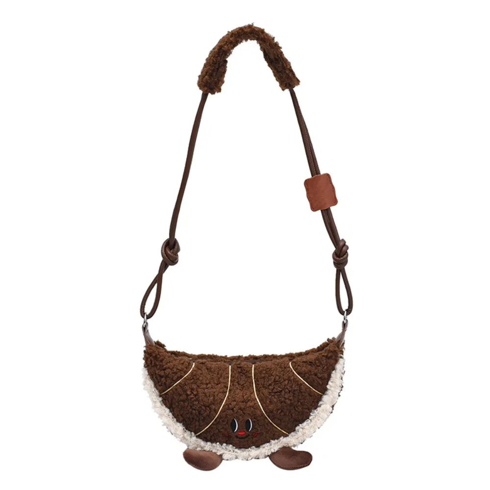 

Fashionable Brown Maillard Style Horn Bag Fluffy Vintage Croissant Shoulder Bag Casual Retro Dumplings Bag Girls