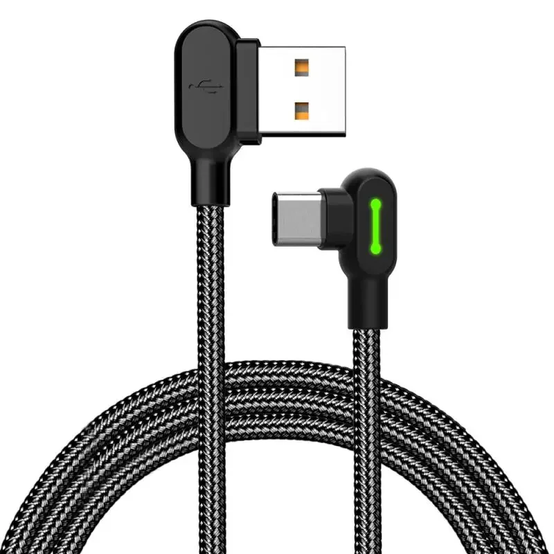 Cable de sincronización de datos de carga rápida USB tipo C 2A para Xiaomi, Huawei, Samsung, teléfono Android, Cargador rápido de ángulo de 90