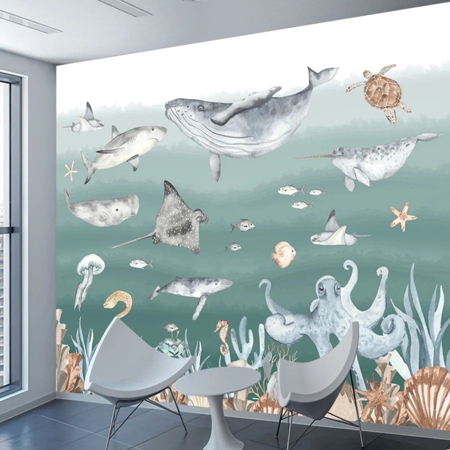 

Custom Peel Stick Optional Wall Papers Home Decor TV Wallpapers for Living Room Kids Cartoon Underwater Animal Interior Murals