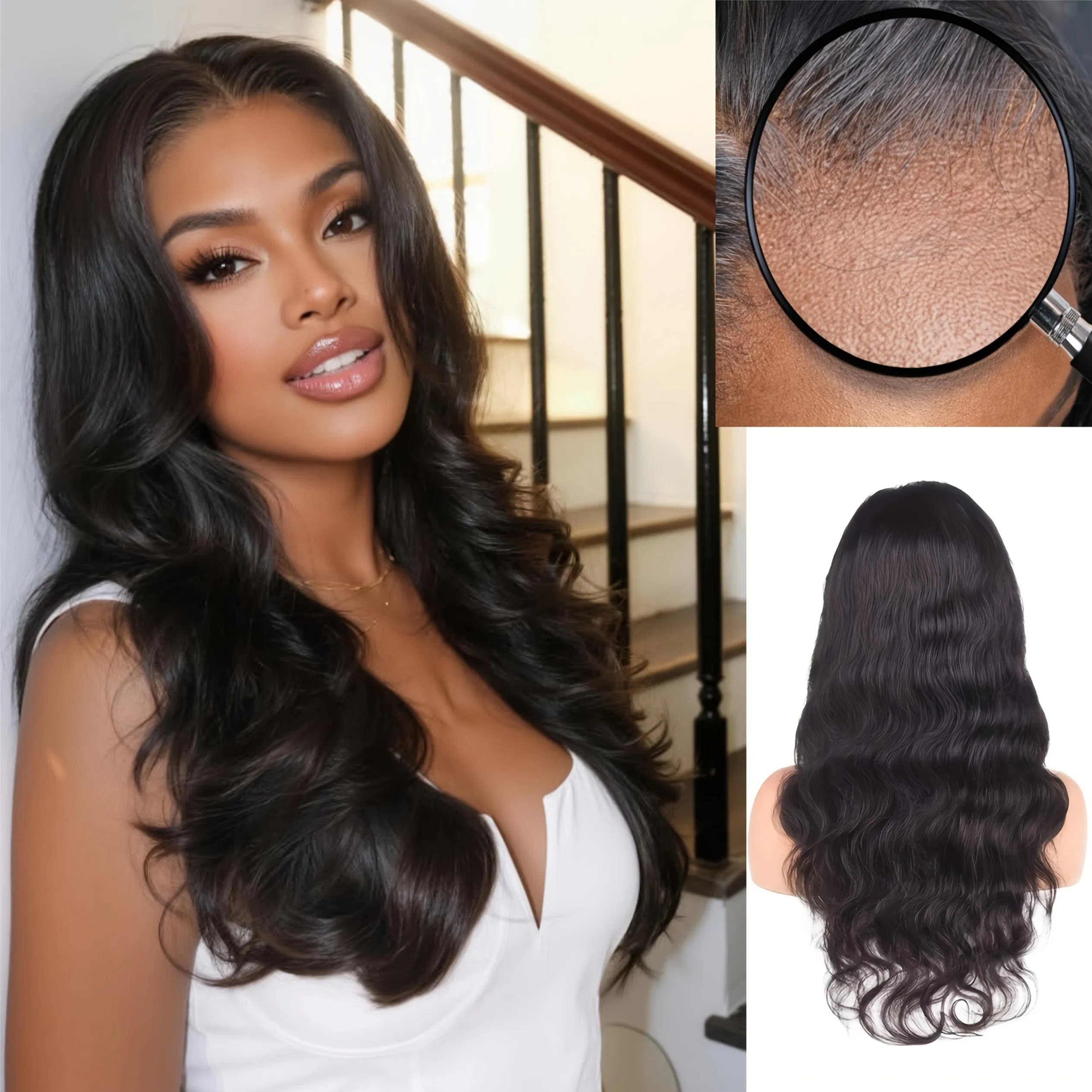 Glueless 5X5 HD Lace Front Wig Brazilian Human Hair Suitable for Women & Men, Pre-Cut Pre-Plucked Closure Wig with Invisible Knots, Adjustable Straps & Baby Hair - Body Wave, Wear to Go Wig for Beginners