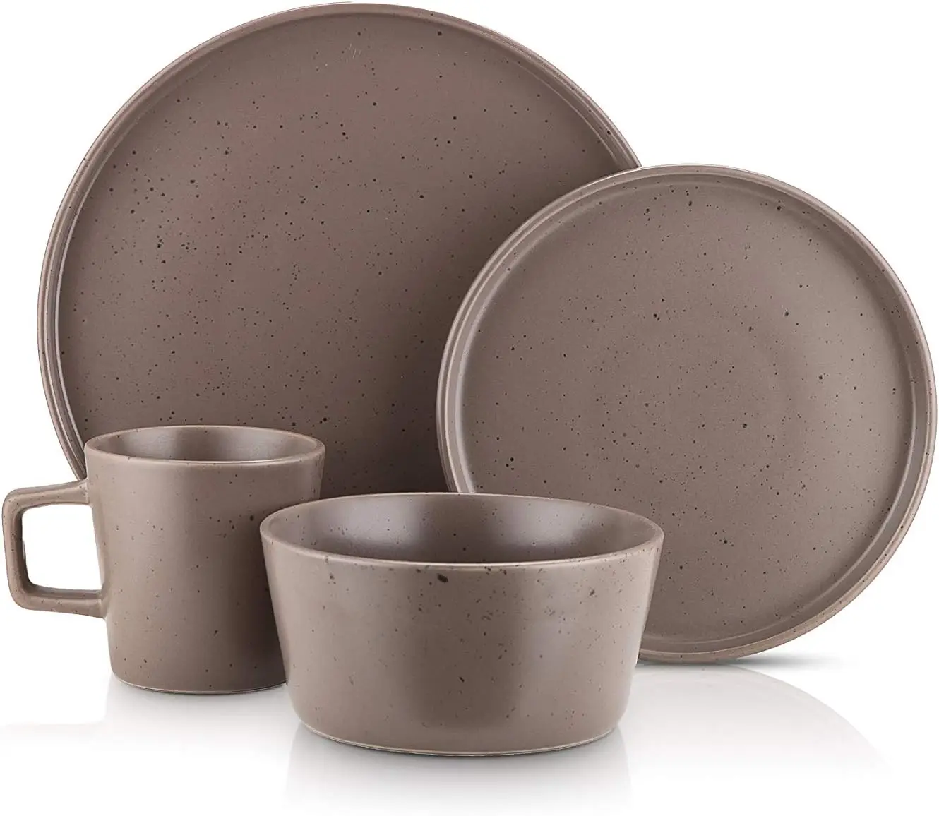 Stone Lain Coupe Dinnerware Set, Service For 4, Matte Brown