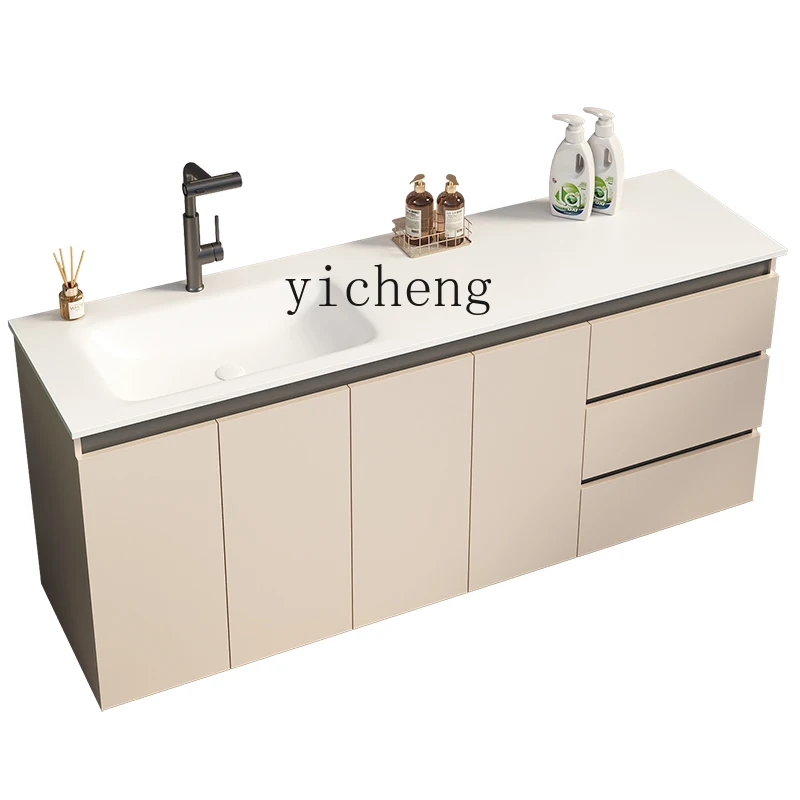 ZK Laundry Cabinet Combination Space Aluminum Storage Drawer Cabinet Sink Garden Terrace Rock Slate Hot Bending Integrated Basin