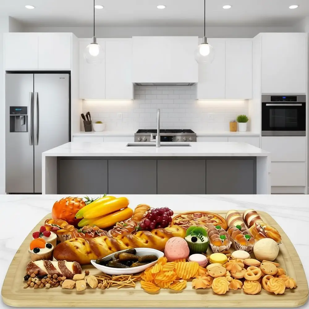 

Extra Large Bamboo Cutting Board, Reversible Curved Butcher Block with Deep Juice Groove, Ideal for Kitchen Chopping, Serving Me