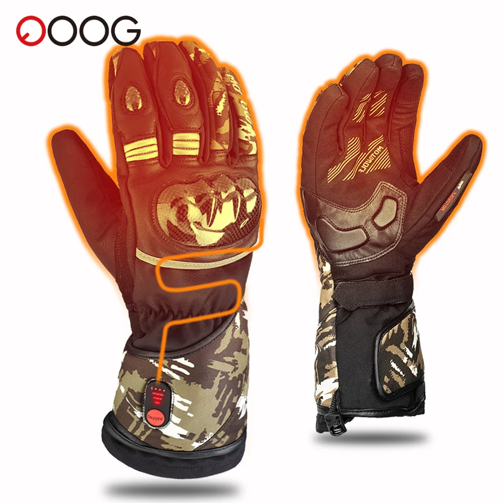 Heated Gloves Motorcycle Winter Warm Waterproof Non-slip Heated Gloves Skiing Leather Touch Screen Heated Rechargeable Gloves