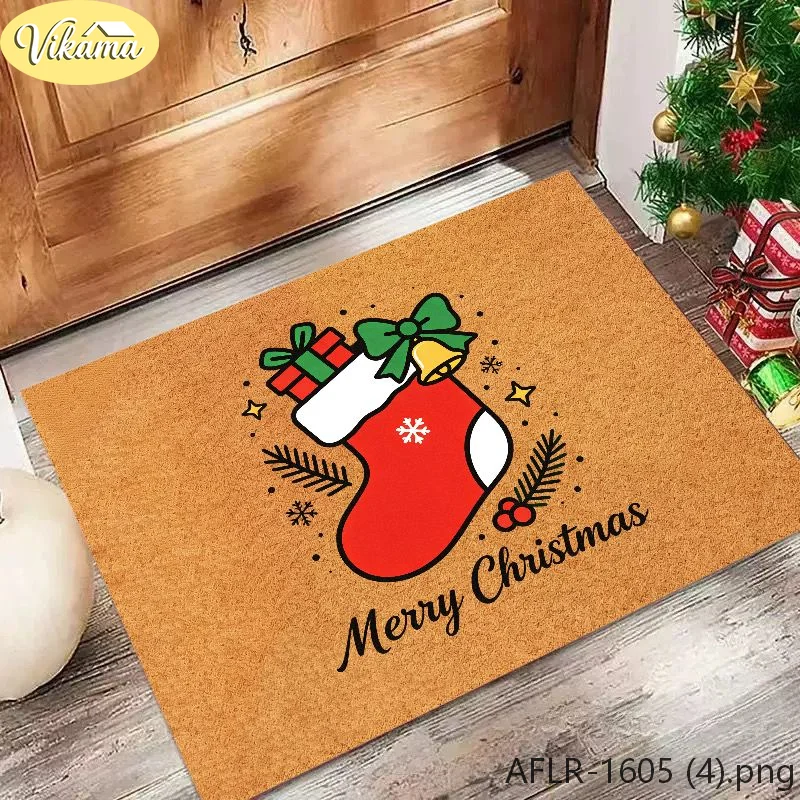 VIKAMA Coconut Look Christmas Stocking Doormat Soft Non Slip Christmas Doormat Festive Decorative Rug Washable Cozy Home Decor