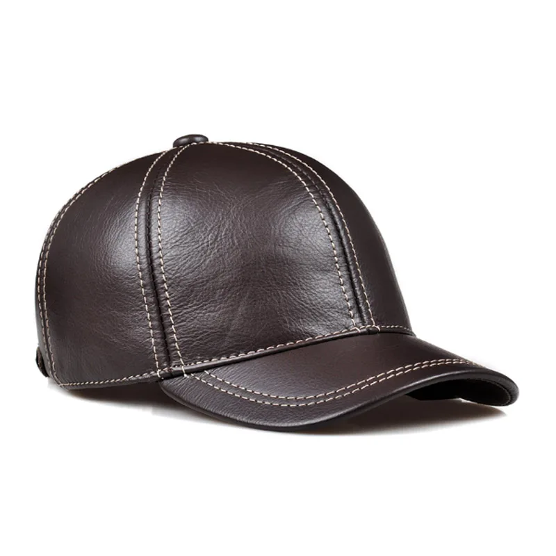 New 2022 Man High Quality Real Leather Baseball Caps Male Casual Cowhide Belt Ear Warm 56-60 Adjustable Sprot Flight Hats