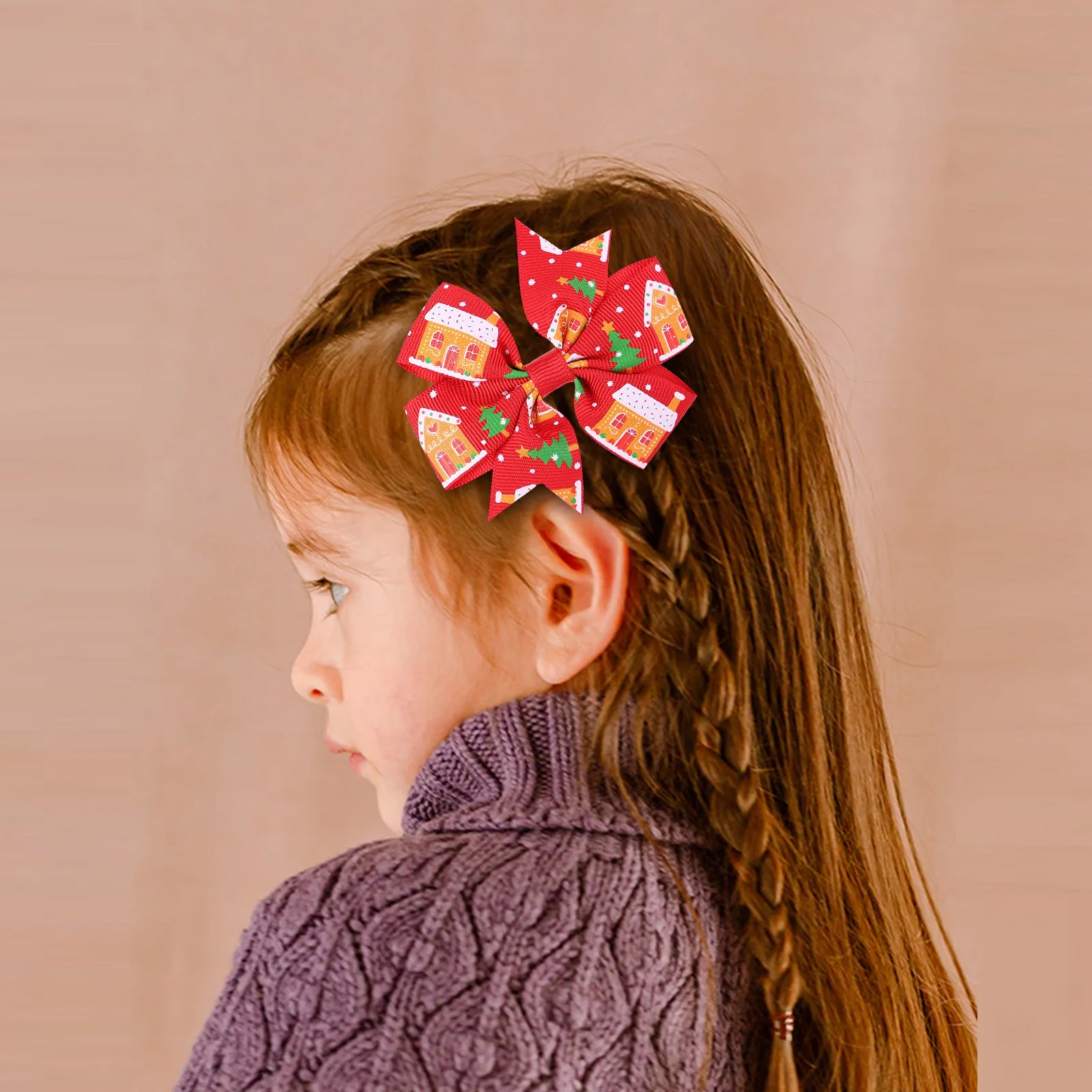 

12pcs Baby Girls Christmas Hair Clips Set Santa Claus Print Ribbon Hairpins for Boutique Party Headwear Hair Accessories