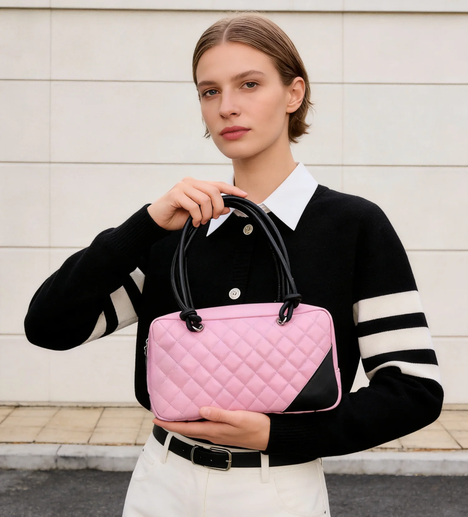 

Cute Pink Quilted Handbag for Women Fashion Top Handle Bag with Detachable Shoulder Strap Versatile Daily Bag for Dating