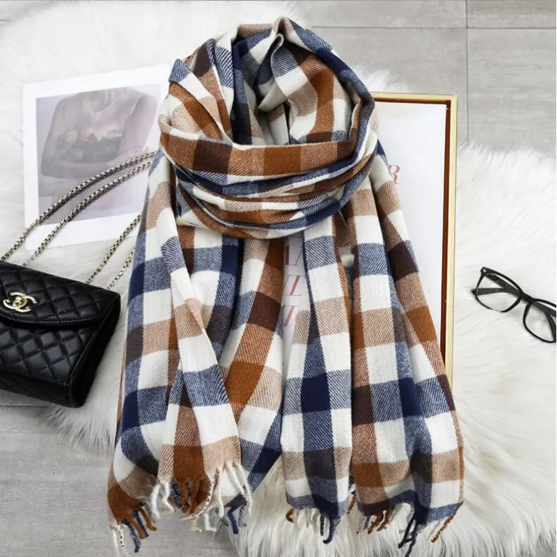 

Women's Scarf Winter Fashion Warmth Thickened Contrast Color Imitation Cashmere Plaid Versatile Thickened Warmth Large Shawl