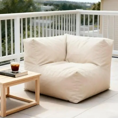 Outdoor Bean Bag Chair, Foam Filled Modular Patio Sofa Corner Seat | Water-Resistant Olefin Fabric, TPU Coating