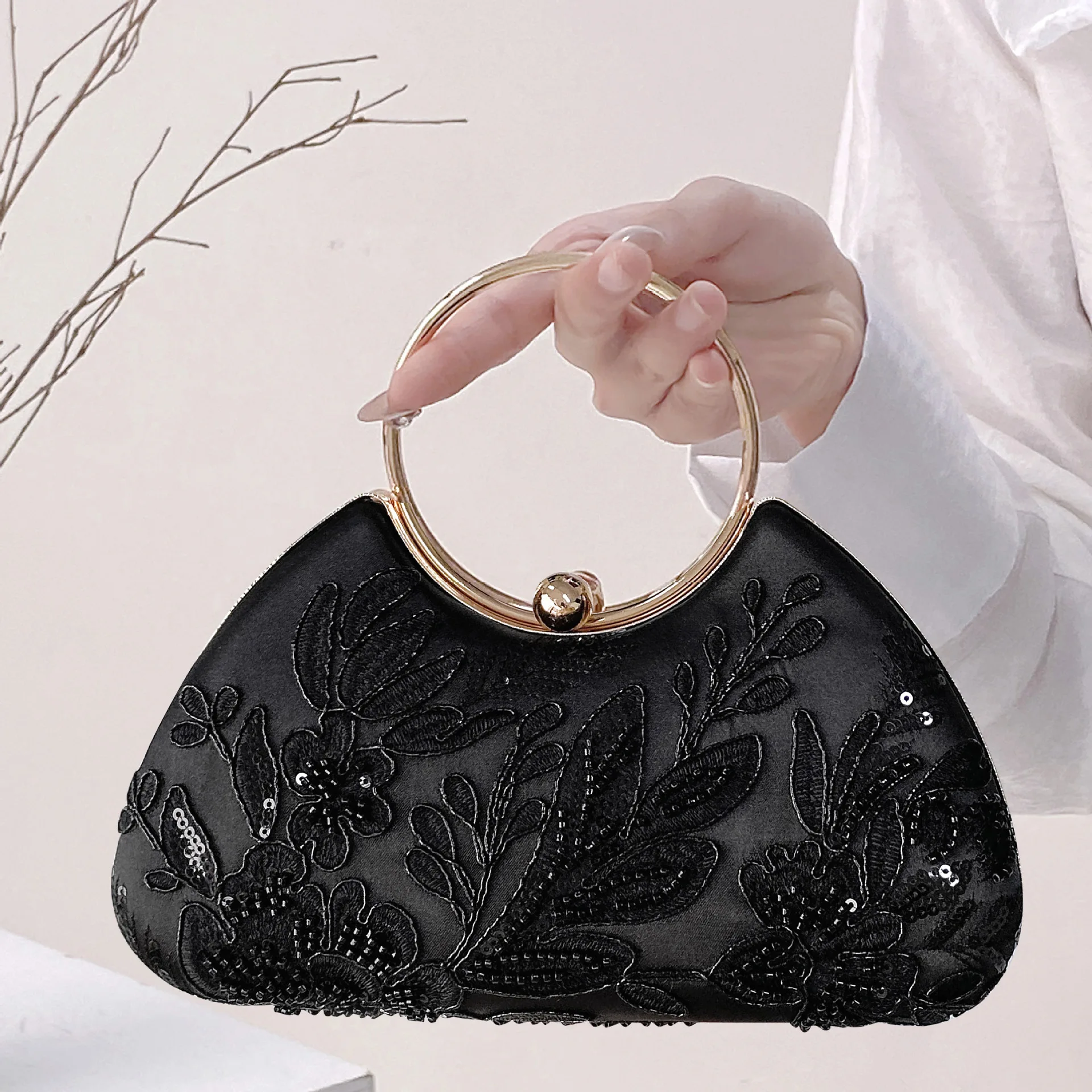 

Bead Embroidery Handbag New Chinese Cheongsam Bag Dinner Handbag Bridal Bag One Shoulder Messenger Banquet Women's Handbag Woman