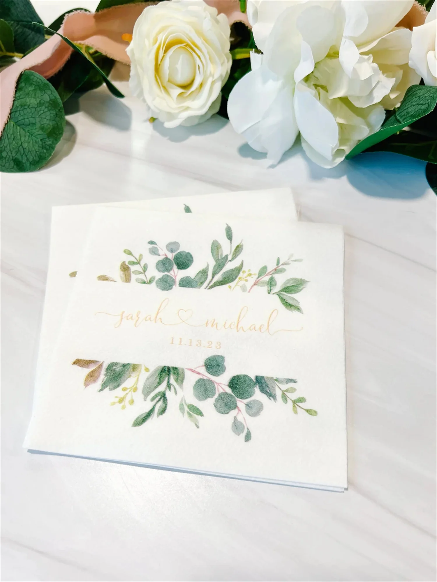 

50 PCS Greenery Wedding Napkins | Bridal Shower Napkins | Rehearsal Dinner | Full Color Napkin | Greenery Napkins