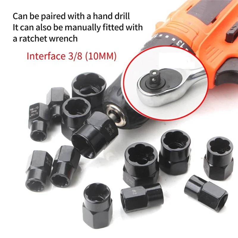 

13 Pieces Of Broken Nut Extractor Kit Are Used To Remove Peeled, Freeze And Fillet Bolts, Nuts And Screws Durable