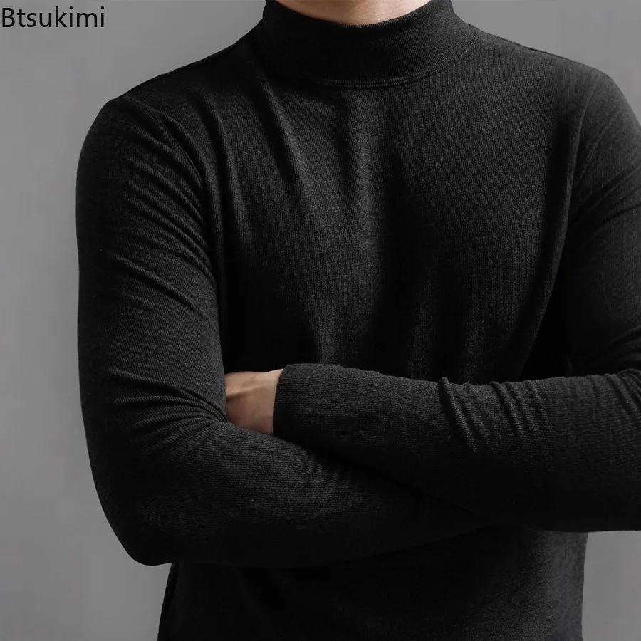 Autumn Winter Men's Thermal Long Sleeve T-Shirts Fashion Mock Neck Solidcf Color Bottoming Tops Casual Versatile Man Sweatshirts