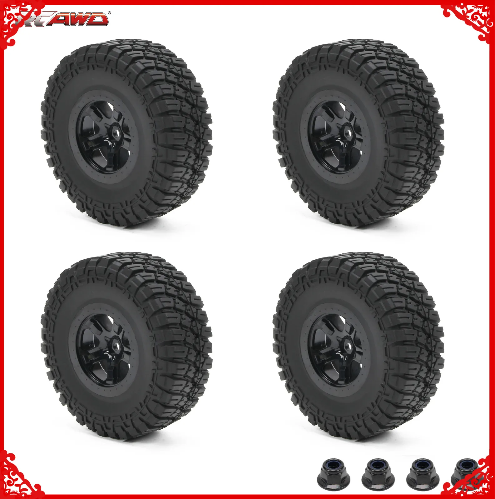 RCAWD Front/Rear 2.2/3.0 Pre-Mounted Tires wheel rim  for 1/10 LOSI Baja Rey 4WD 1/10 Hammer Rey U4  Rock Racer Upgrades