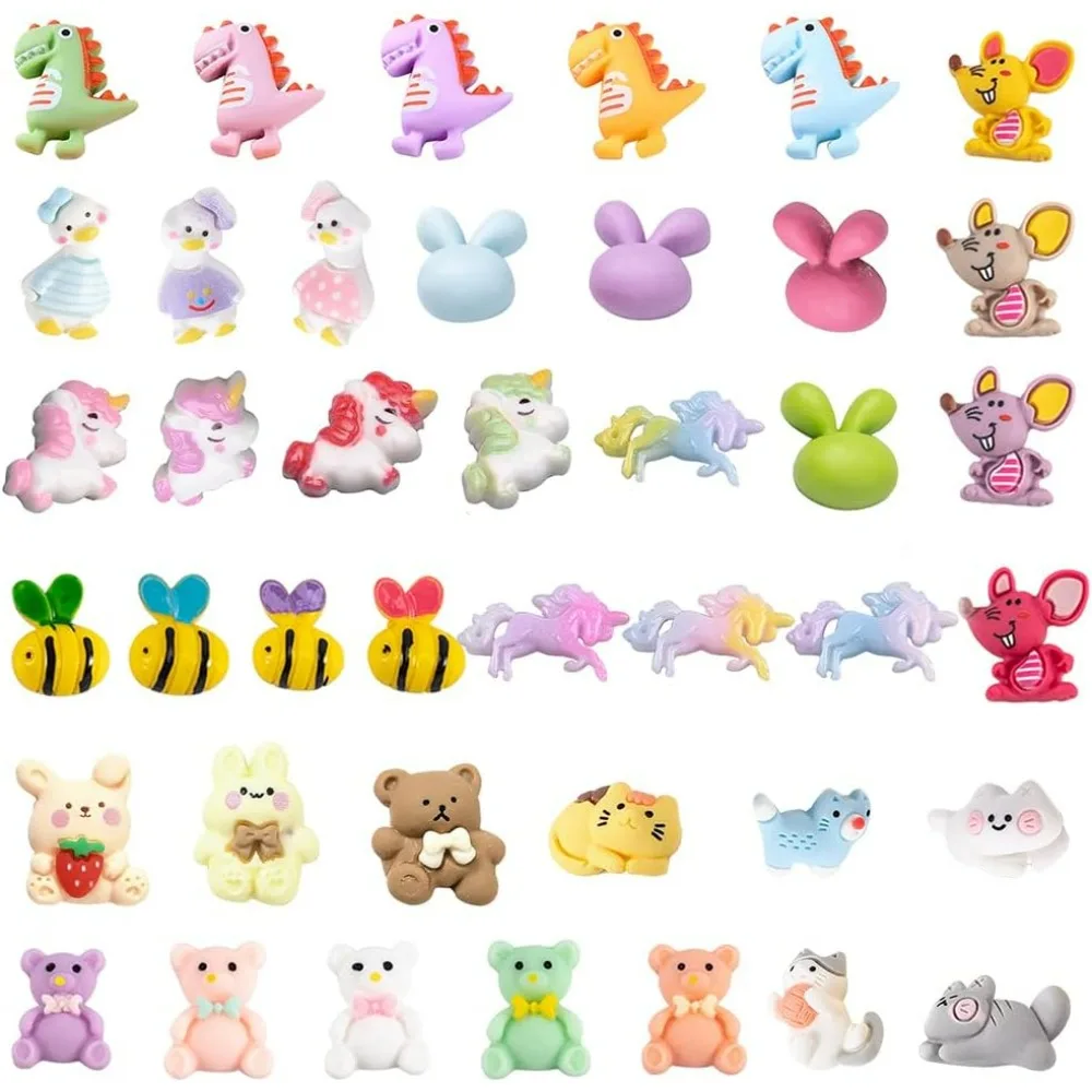 100PCS 10 Styles Animal Theme Resin Flatback Cabochons Bee Elephan Mouse Owl Deer Pig Beads Charms for DIY Phone Decor