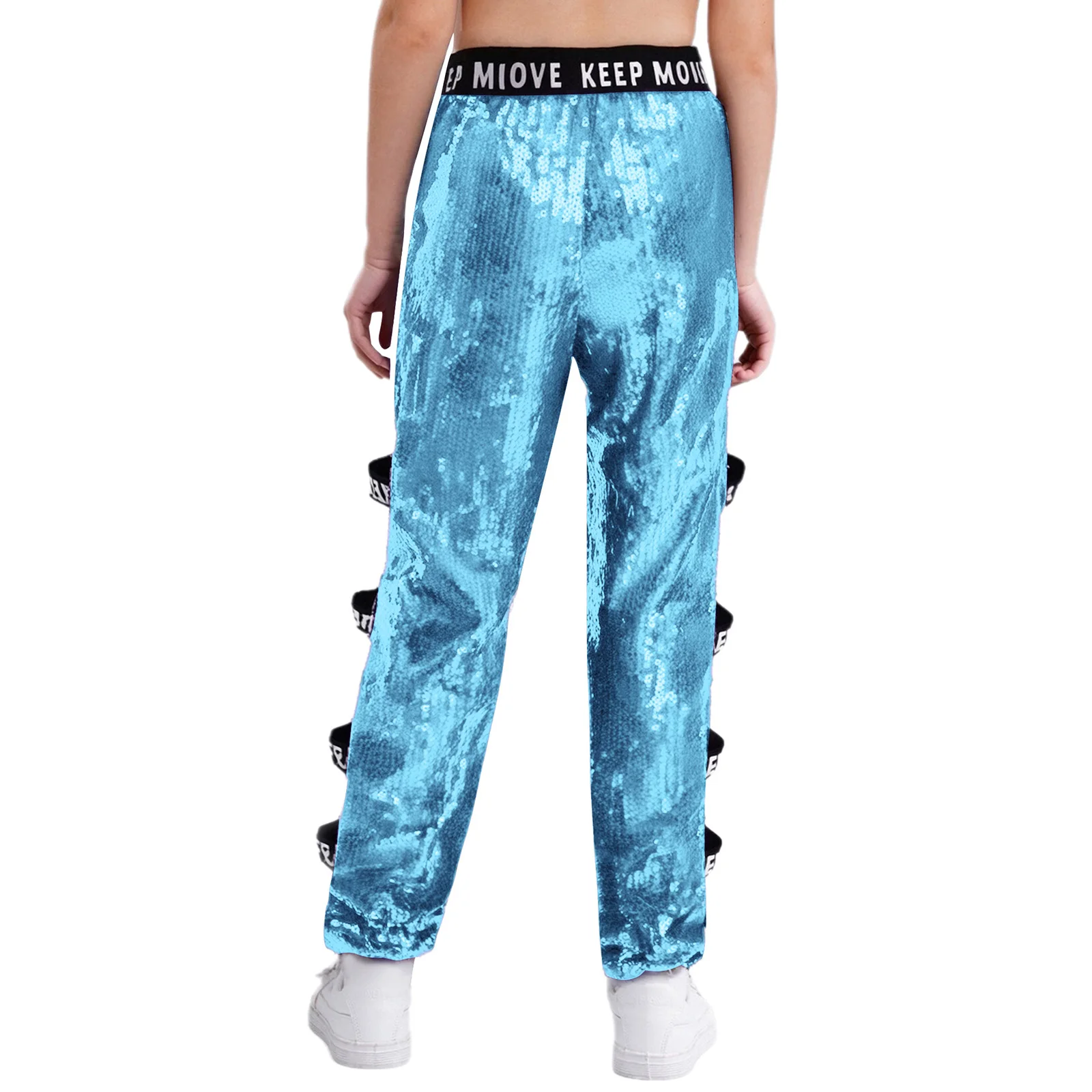 Kinder Mädchen Jazz Dance Kostüme Hosen Glitzernde Pailletten Hip-Hop Straße Moderne Dancewear Ausschnitt Seite Hosen Bühnenkostüm