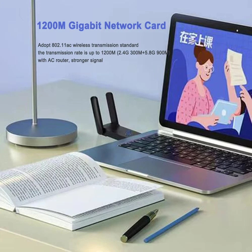 1200Mbps Dual Band USB wifi Adapter 2.4GHz 5GHz WiFi with 2 Antenna PC Mini Computer 600Mbps Network Card Receiver