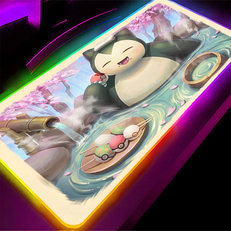 

RGB Mouse Pad Pokemon Snorlax Gamer Gaming Accessories Varmilo Keyboard HD Print Computer Desk Mat Carpet Backlight LED Mousepad