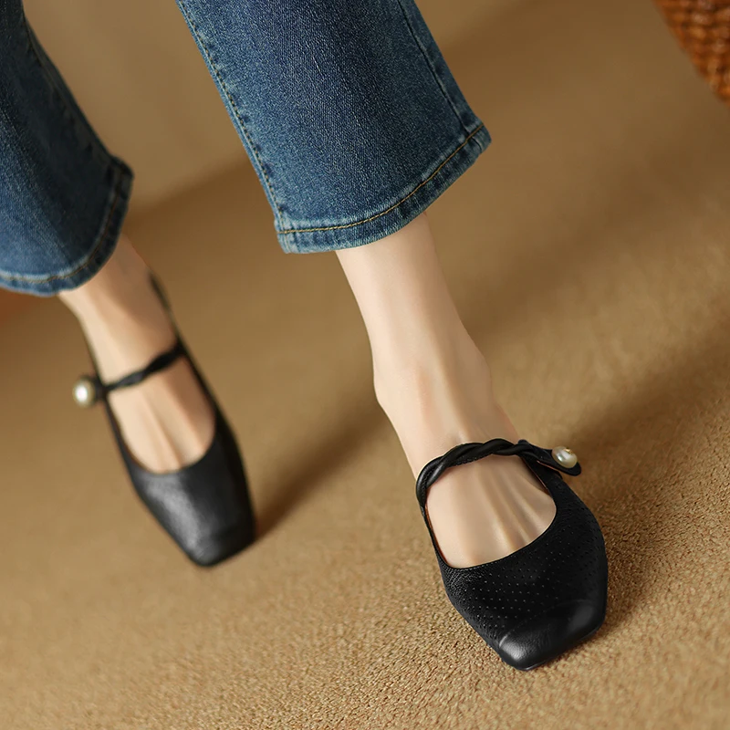 Woman Mules Square Toe Flats Sheepskin Concise Comfortable Casual Flats Spring Summer Elegant Ladies Black Beige Mullers