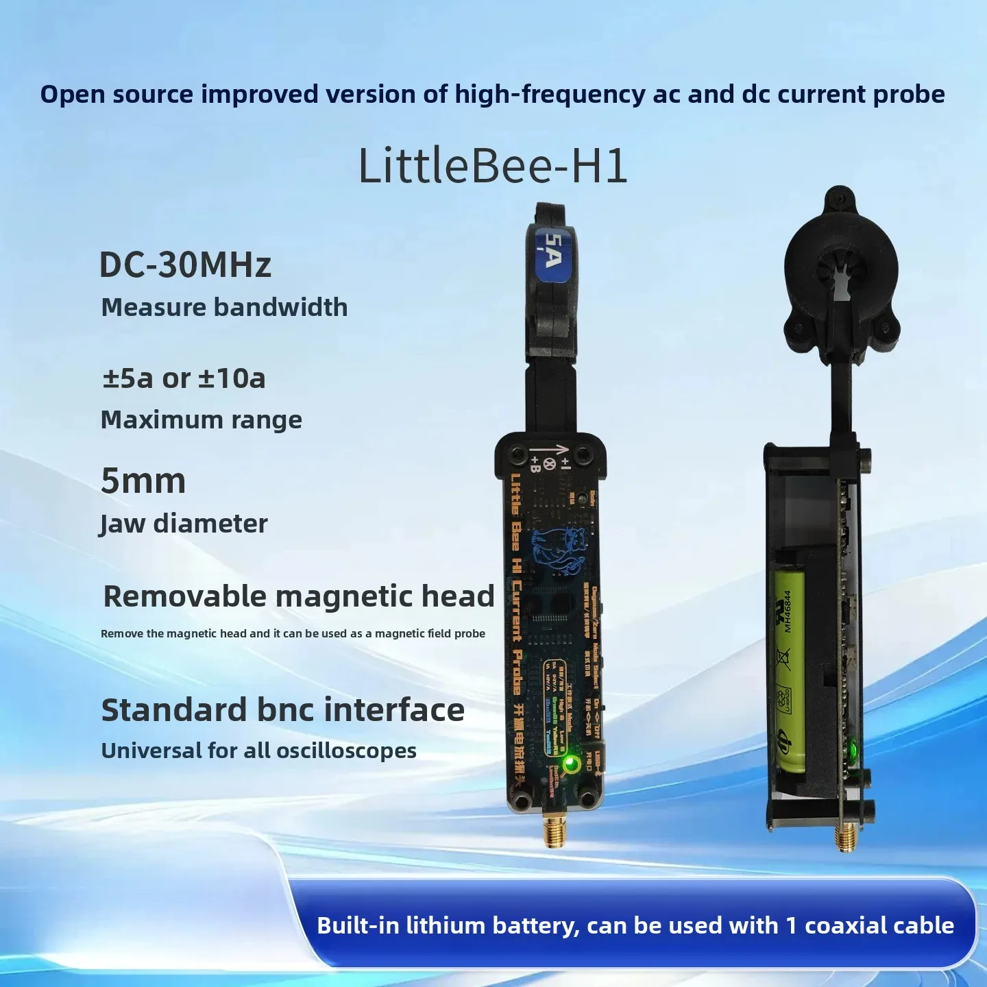 Current Probe, Open Source DIY AC/DC High Frequency Current Probe 30MHz Bandwidth 5A/10A Dual Head