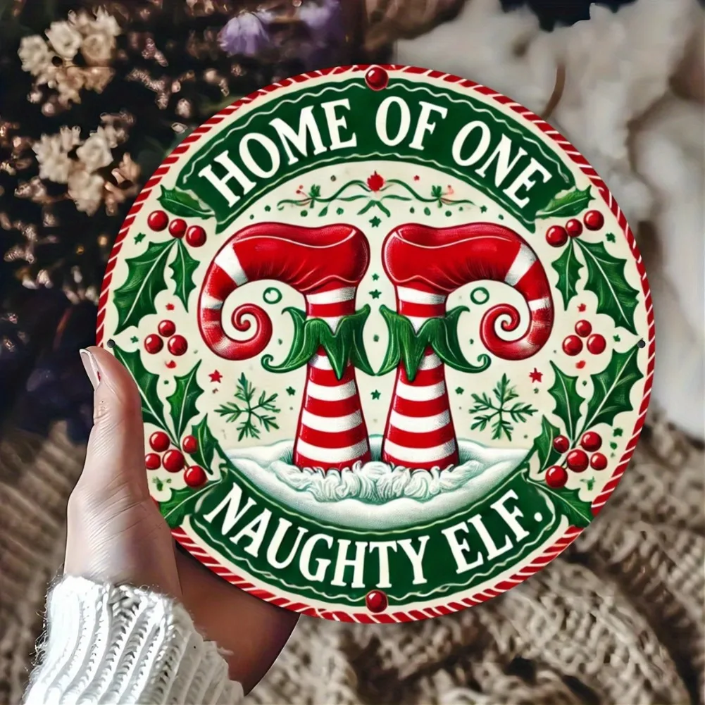 1 قطعة 8x8 "ريفي الألومنيوم جولة "منزل واحد شقي قزم" علامة-إكليل عيد الميلاد الباب شنقا للمنزل غرفة المعيشة عطلة ديكور