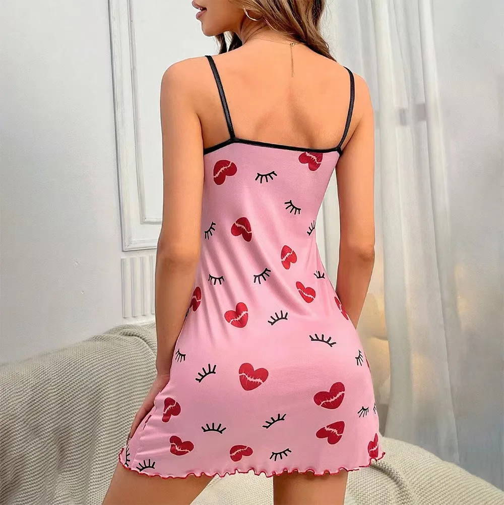 Women Pajamas Nightgowns Nightdress Slip Skirt S M L Love Printing Comfortable Ventilate Casual Fashion Summer