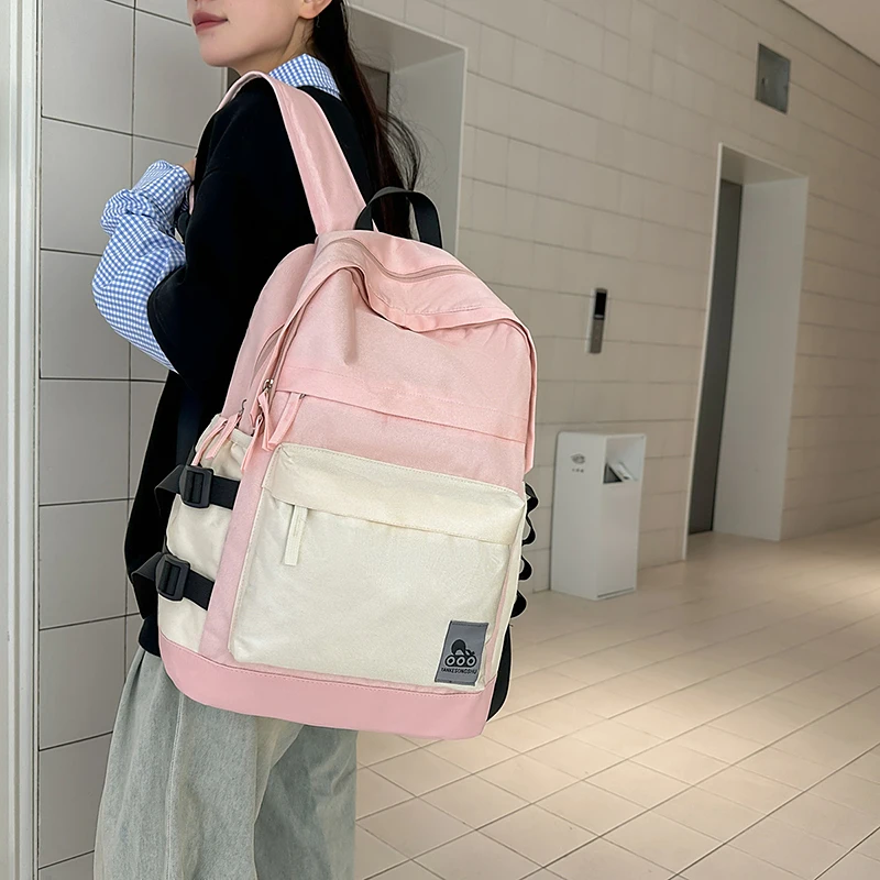 Korean Cute Color Block Women's Backpack Leisure Boy School Students Schoolbag Large Capacity Nylon Waterproof Travel Backpack