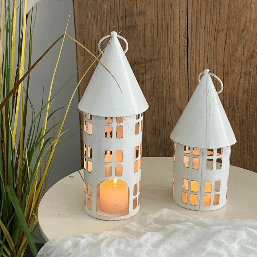 New candlestick candle typhoon light courtyard decoration rusted castle house hollow wrought iron ornament aromatherapy