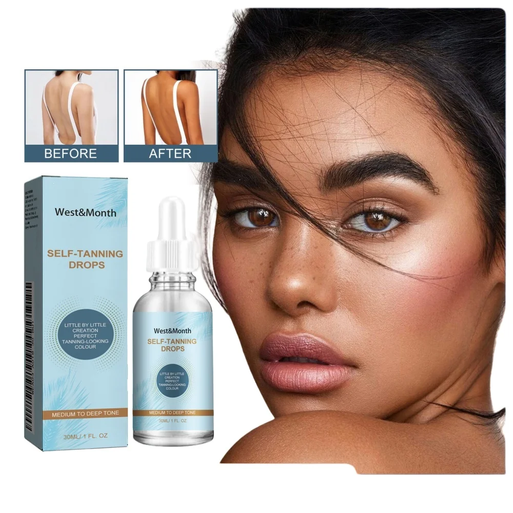 Gotas de bronceado oscuro instantáneo: bronceador corporal y bronceador facial de acción rápida para tumbonas, solárium y uso en exteriores