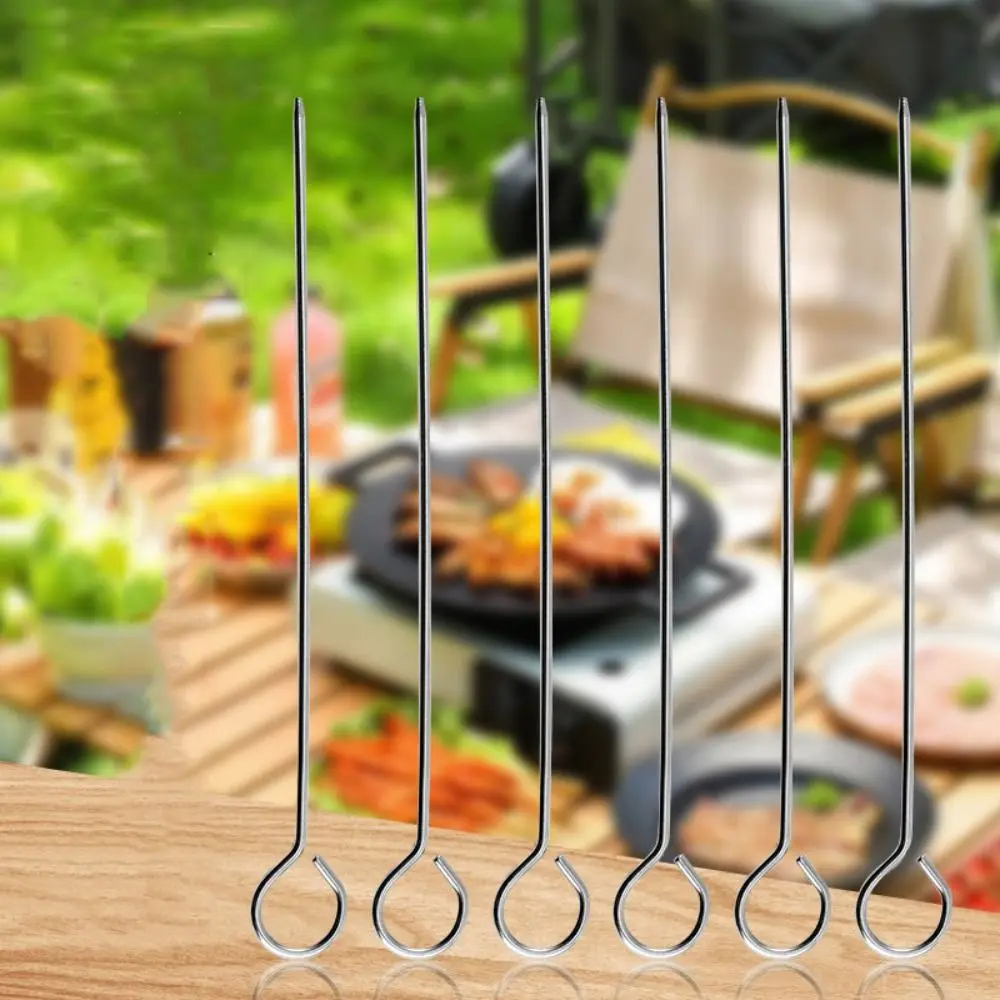 20pcs Reusable Stainless Steel Barbecue Skewer Ringed Kabob Skewers Roast Goose Needle 20/25/30cm BBQ Skewers Garden
