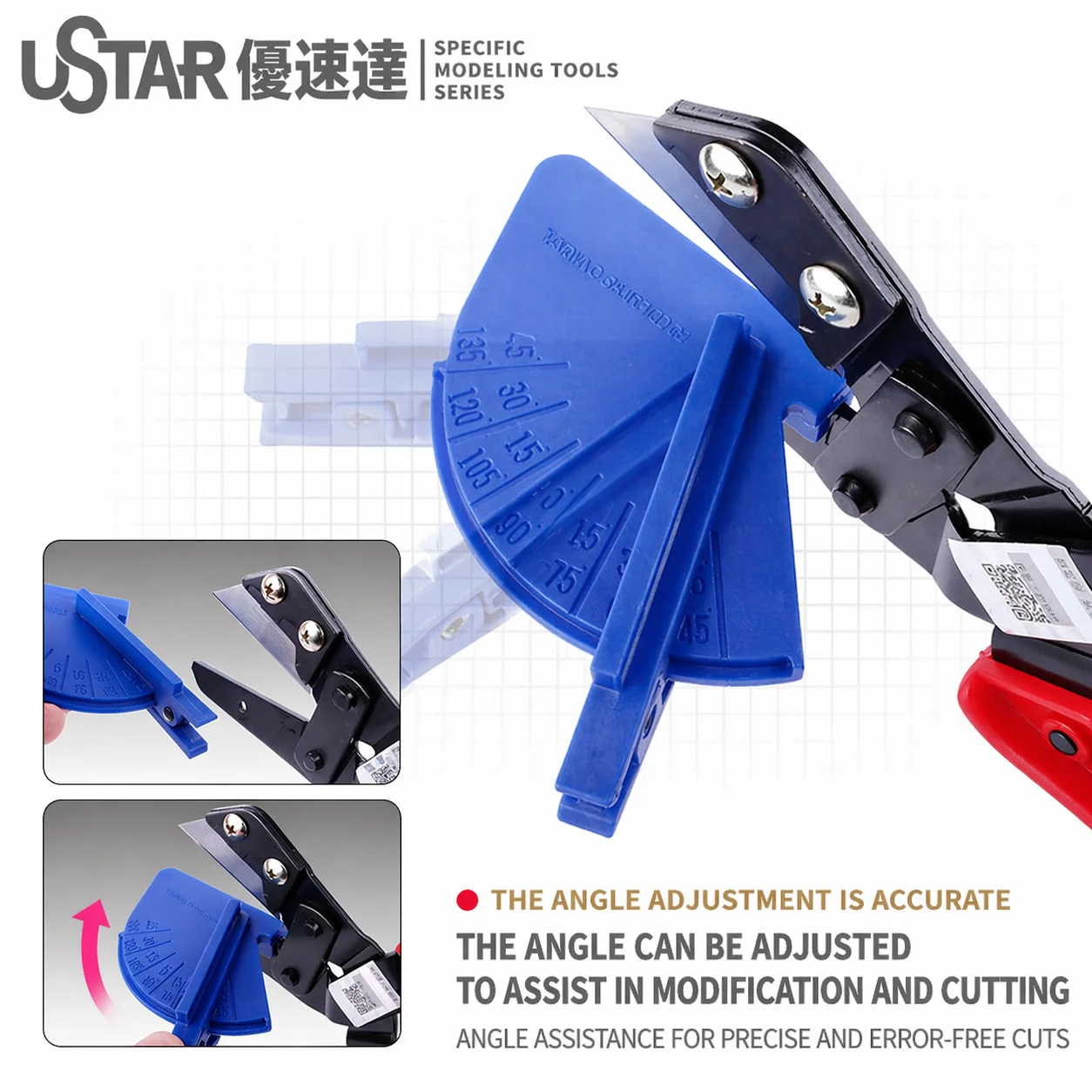 Ustar UA‑91540 Long‑Blade Multi‑Angle Cutting Pliers Protractor Locator for Plastic Sheet Model Modification Hobby DIY Tool