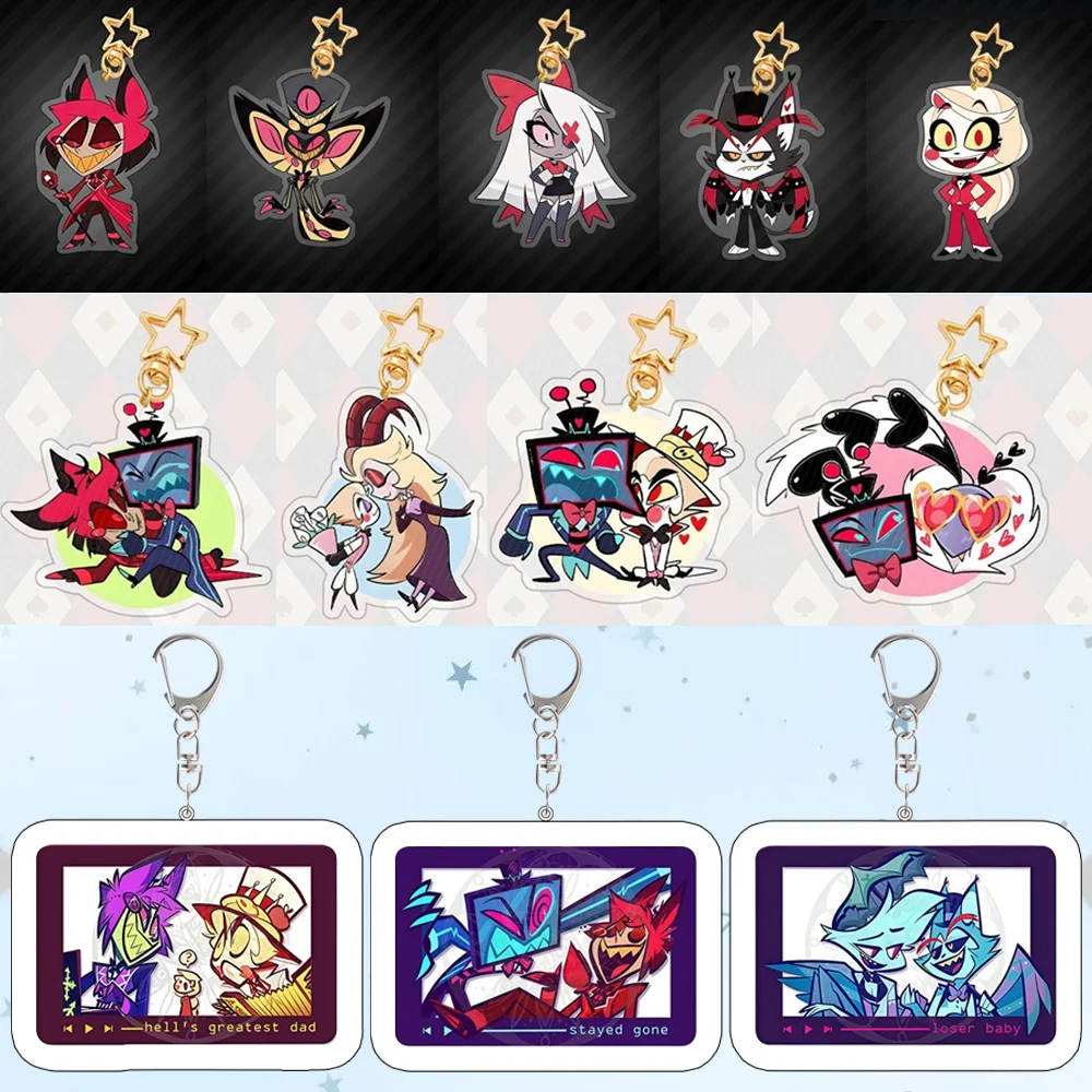 Para Hazbin Hotel Vox Valentino Alastor Vaggie Charlie periféricos de animé llavero acrílico dibujos animados personalizados mochila colgante regalo