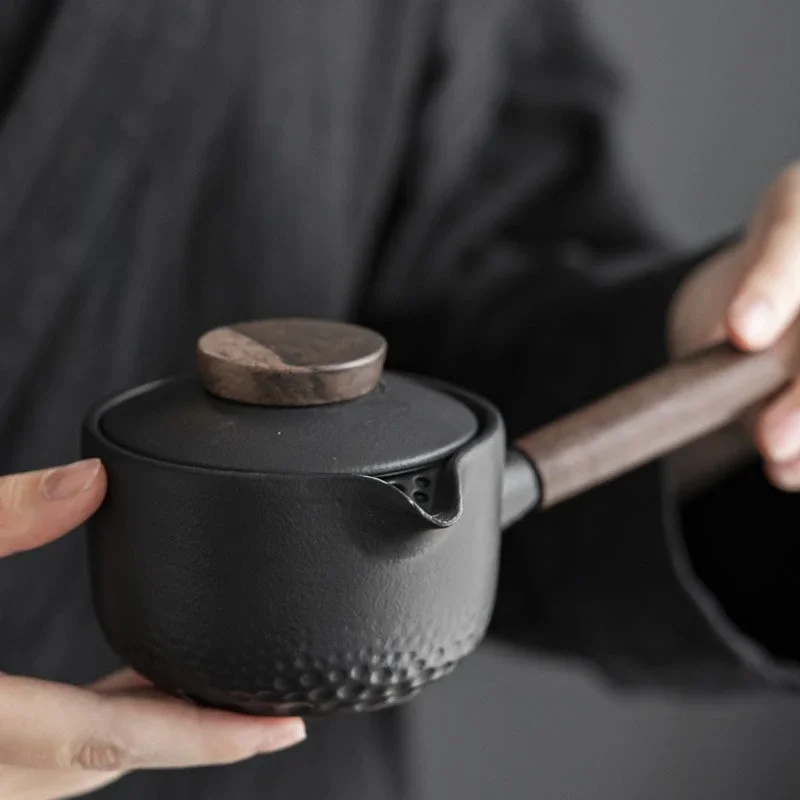 Side Handle Teapot Ebony Wood Handle Household Filter Teapot Ceramic Kung Fu Tea Set Tea Brewing Pot