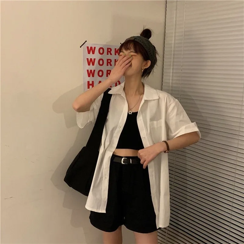 Shirts Women Boyfriend Minimalist OL Style Summer Short Sleeve Feminina Tops Chic Korean All-match Trendy Schoolgirls Clothing