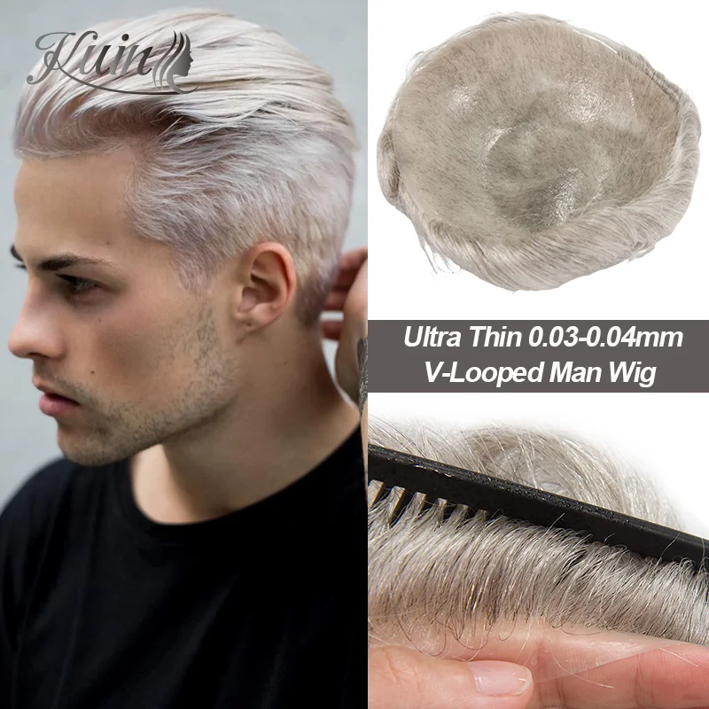

Мужской парик из натуральных волос 0,03-0,04 мм, ультратонкие парики из натуральных волос из искусственной кожи для мужчин, мужской капиллярный протез с V-образной петлей, натуральный мужской парик из волос
