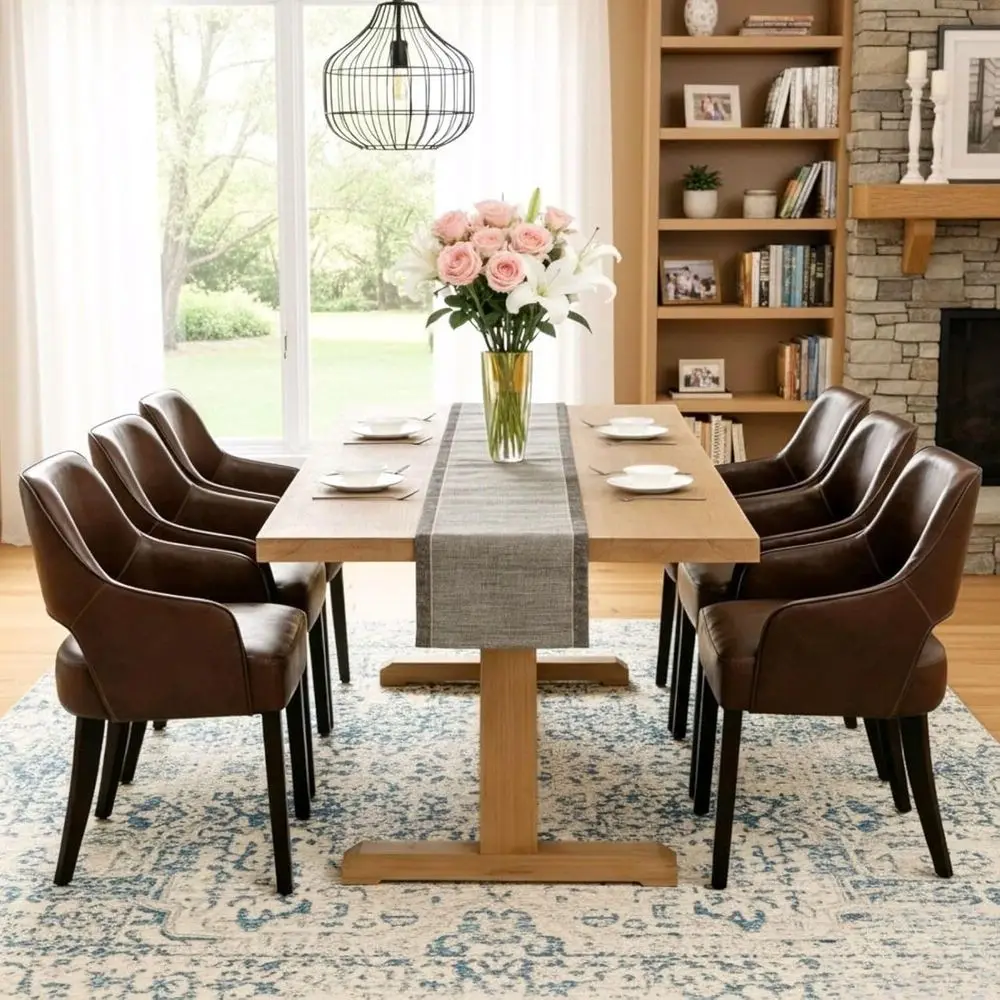 

Set of 6 Brown PU Leather Upholstered Dining Chairs with Armrests for Kitchen, Living Room, Dining Room, and Bedroom/Restaurant