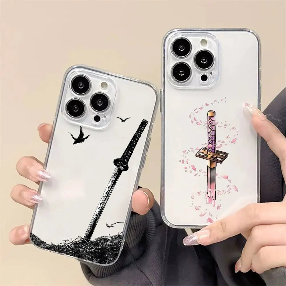 Japan Samurai Sword Fishion   Phone Case For iPhone17,16,15,14,13,12,11 Plus,Pro Max Soft Transparent Cover