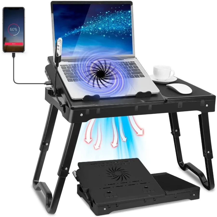 

Laptop Table Stand for Bed Adjustable Laptop Desk for Bed Portable Desktop Lap Desk with Cooling Fan and 4 USB Port Foldable Co